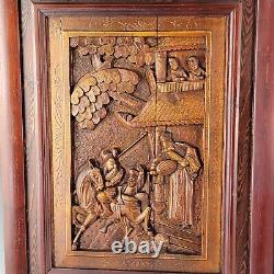 Vintage Chinese Carved Door Panels Lacquer Wood Wall Panel Art 33 Tall 3D