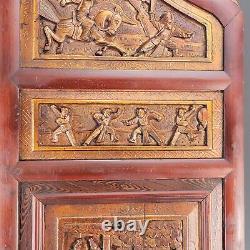 Vintage Chinese Carved Door Panels Lacquer Wood Wall Panel Art 33 Tall 3D