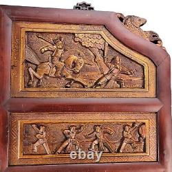 Vintage Chinese Carved Door Panels Lacquer Wood Wall Panel Art 33 Tall 3D