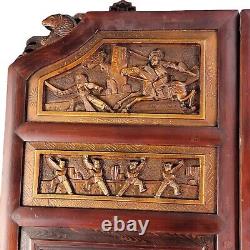 Vintage Chinese Carved Door Panels Lacquer Wood Wall Panel Art 33 Tall 3D