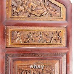 Vintage Chinese Carved Door Panels Lacquer Wood Wall Panel Art 33 Tall 3D