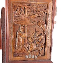 Vintage Chinese Carved Door Panels Lacquer Wood Wall Panel Art 33 Tall 3D