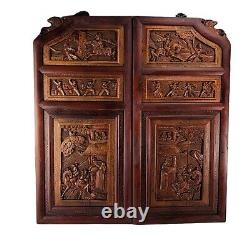 Vintage Chinese Carved Door Panels Lacquer Wood Wall Panel Art 33 Tall 3D