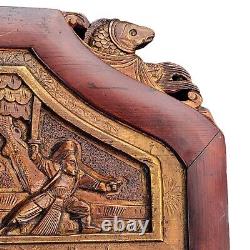 Vintage Chinese Carved Door Panels Lacquer Wood Wall Panel Art 33 Tall 3D