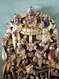 Vintage Chinese Deep Relief Gold Gilt Carved Wood Panel Stand