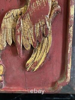 Vintage Chinese Exquisite Carved Wood Flowers and Bird Panel