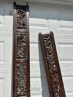 Vintage Chinese Exquisite Carved Wood High Relief Gilded Flowers and Birds Panel