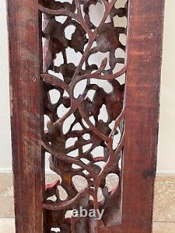 Vintage Chinese Exquisite Carved Wood High Relief Gilded Flowers and Birds Panel