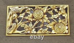 Vintage Chinese Framed Hand Carved Gold Gilded Wooden Panel Bird Flower Pattern