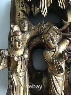 Vintage Chinese Hand-Carved Gilt Wood 6-1/2 x 6-1/2 Panel