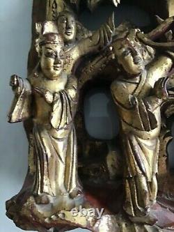 Vintage Chinese Hand-Carved Gilt Wood 6-1/2 x 6-1/2 Panel