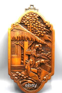 Vintage Chinese Japanese Wood Carving High Relief 3D Art Panel GA