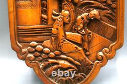 Vintage Chinese Japanese Wood Carving High Relief 3D Art Panel GA