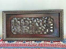 Vintage Chinese Wood Carving Panel With Frame Asian China Wood Panel Frame