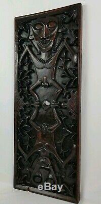 Vintage Dayak Tribe Relief Panel Carved Wooden Borneo Tribal Nude Wall Art 24