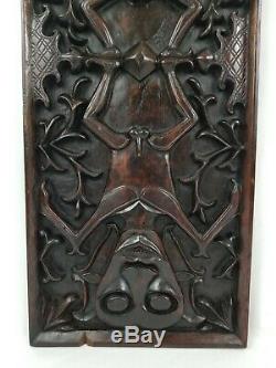 Vintage Dayak Tribe Relief Panel Carved Wooden Borneo Tribal Nude Wall Art 24