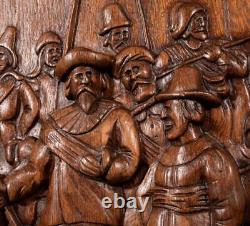 Vintage Deep Carved Oak Wood Panel after The Night watch by Rembrandt