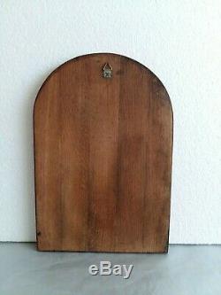 Vintage French Breton Wall Panel Plaque Hand Carved Solid Oak Wood Signed