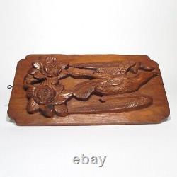 Vintage French Carved Wooden Panel, Bird and Flowers, Game