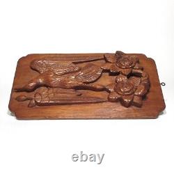 Vintage French Carved Wooden Panel, Bird and Flowers, Game