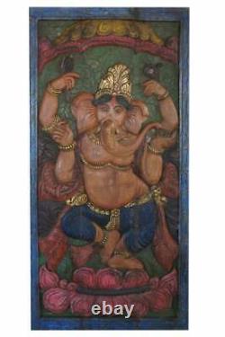 Vintage Ganesha Barn Door, Hand Carved Wood Wall Panel, Wall Decor, Yoga Decor