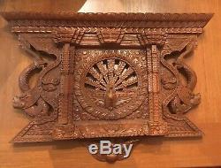 Vintage Hand Carved Peacock Wooden Panel / Plaque