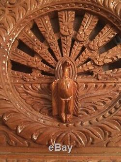 Vintage Hand Carved Peacock Wooden Panel / Plaque