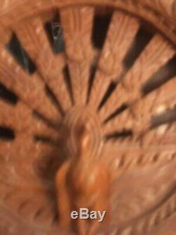 Vintage Hand Carved Peacock Wooden Panel / Plaque