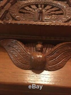 Vintage Hand Carved Peacock Wooden Panel / Plaque