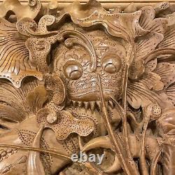 Vintage Hand Carved Solid Wood Balinese Bali Panel Wall Art Lobsters & Dragon