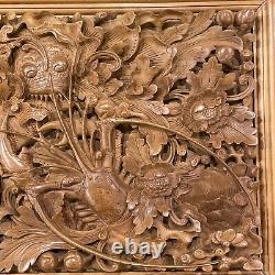 Vintage Hand Carved Solid Wood Balinese Bali Panel Wall Art Lobsters & Dragon