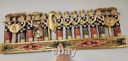 Vintage Hand Carved Wood Balinese Procession Panel Wall Hanging 39x13 Carving