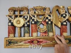Vintage Hand Carved Wood Balinese Procession Panel Wall Hanging 39x13 Carving