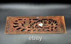 Vintage Hand Carved Wood Chinese Panel With Deer