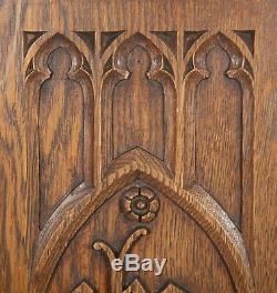 Vintage Hand Made Carved Panel With Religious Inscription IHS Gothic Revival