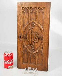 Vintage Hand Made Carved Panel With Religious Inscription IHS Gothic Revival