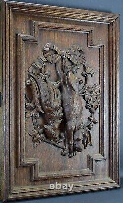 Vintage Hunting Trophy Wall Sculpture Carved Wood Black Forest Bird and Rabbit W