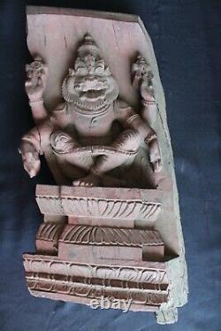 Vintage Indian Lord Narasimha carving wooden panel figure antique Collectible