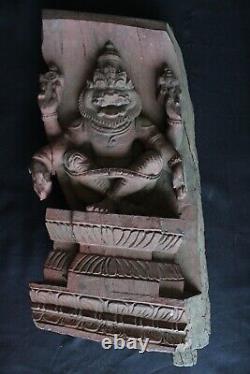 Vintage Indian Lord Narasimha carving wooden panel figure antique Collectible