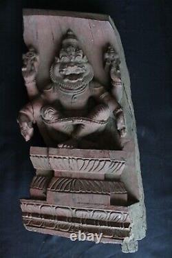 Vintage Indian Lord Narasimha carving wooden panel figure antique Collectible