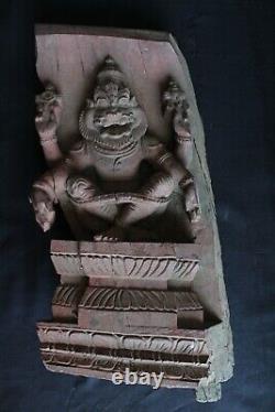 Vintage Indian Lord Narasimha carving wooden panel figure antique Collectible