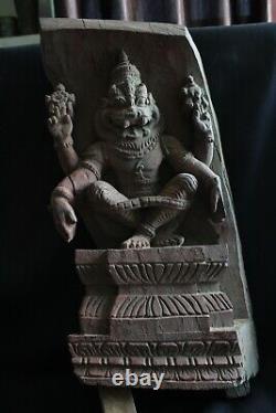 Vintage Indian Lord Narasimha carving wooden panel figure antique Collectible