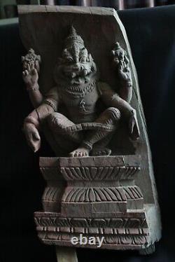 Vintage Indian Lord Narasimha carving wooden panel figure antique Collectible
