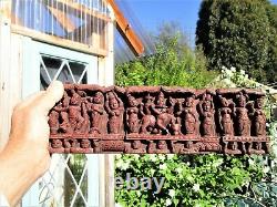 Vintage Indian Or East Asian Hindu Ornately Carved Figural Wood Panel