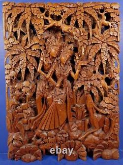 Vintage Indonesian Balinese Deep Relief Carved Wood'rama & Sita' Wall Panel