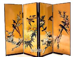 Vintage Japanese Orange Lacquer Carved Wood Folding Four Panel Tabletop Screen