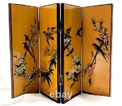 Vintage Japanese Orange Lacquer Carved Wood Folding Four Panel Tabletop Screen