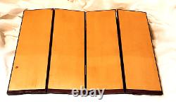 Vintage Japanese Orange Lacquer Carved Wood Folding Four Panel Tabletop Screen