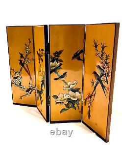 Vintage Japanese Orange Lacquer Carved Wood Folding Four Panel Tabletop Screen