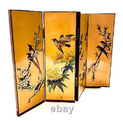 Vintage Japanese Orange Lacquer Carved Wood Folding Four Panel Tabletop Screen